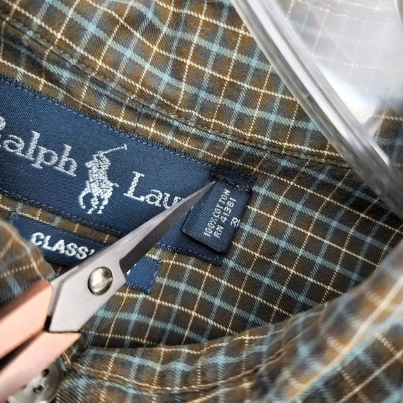 Ralph Lauren Button Down Shirt L Brown Blue Plaid Check Classic Fit 100% Cotton - Picture 4 of 11